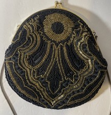 Vintage ANDRE CELLINI Black/ Gold Beaded Shoulder Bag 7 X 7.5