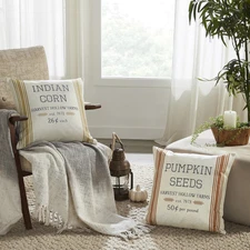 Fall 18"x18" Assorted Pillows with Indian Corn Pumpkin Holiday Decor VHC Brands