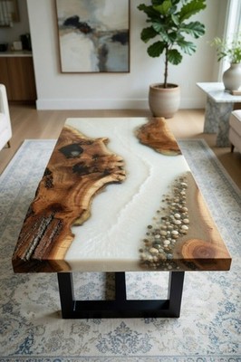 Live Edge Walnut Epoxy River Table White Resin Handmade Luxury Dining Desk table