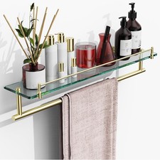 24-Inch Towel Rack with Shelf -Tempered Glass Bathroom Shelf with Towel Bar -