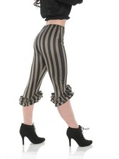 Women's Green and Black Stripes Ruffle Leggings Costume Pants X-Small 0-2