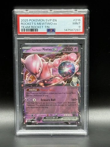 2025 Pokémon SVP EN Rocket’s MewTwo ex Team Rocket Tin #216 PSA 9 MINT