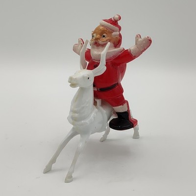 Vintage Rosbro Santa Riding Reindeer Plastic Candy Container Christmas 1950s