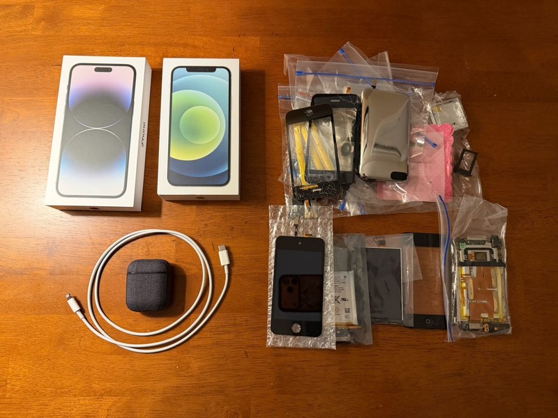 iPhone Box And Vintage iPhone Parts Lot Comes With AirPods And Accessories