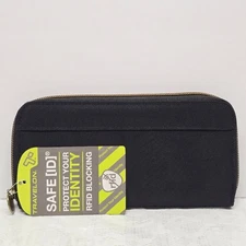 NWT Travelon Safe ID Zip Around 3 Section RFID Blocking Black Travel Wallet