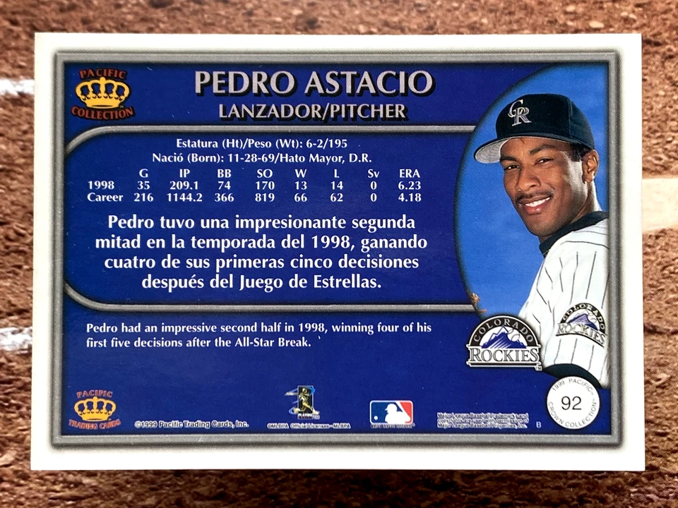 1999 Pacific Crown Collection Pedro Astacio #92 - Image 2 of 2