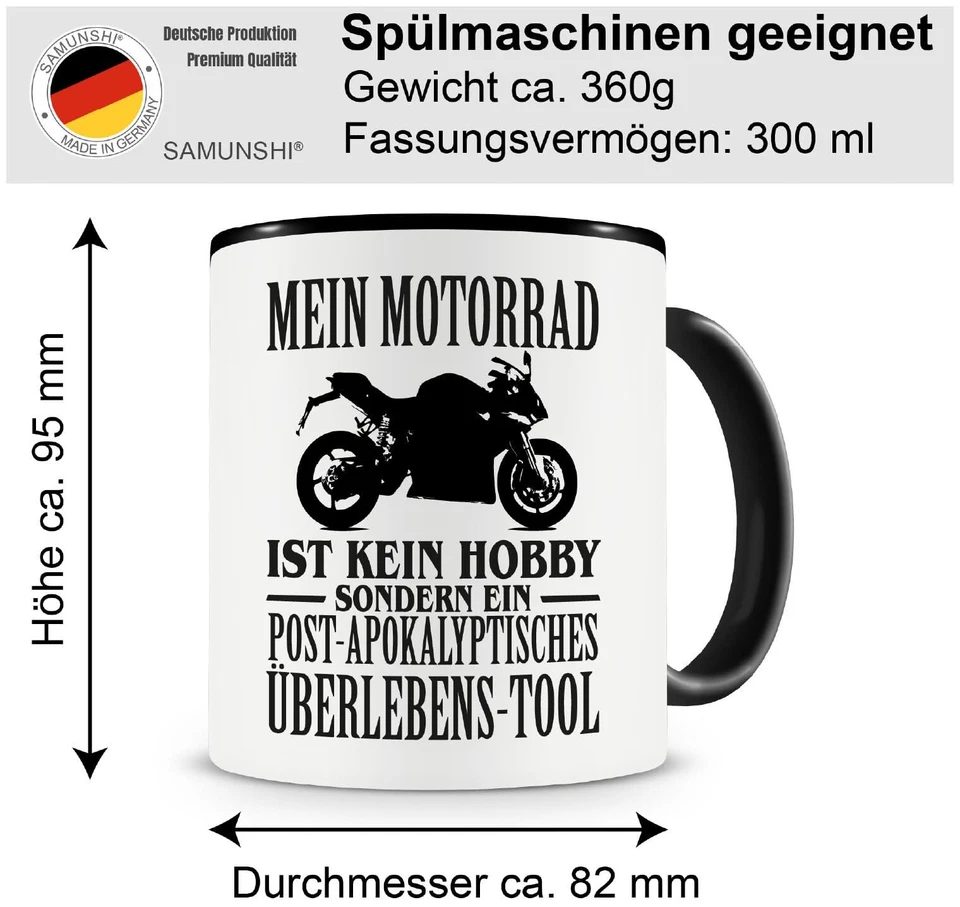 ® Tasse à café avec inscription en allemand « Mein Motorrad ist kein Hobby » - Photo 2/4
