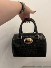Roberto Cavalli Croc Embossed Double Top Handle Handbag, Black, Excellent Condit