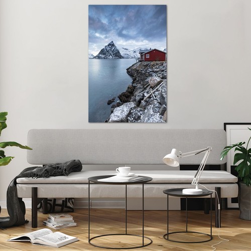 Cuadro Sobre Vidrio 80x120cm Cuadros Pared Noruega Fiordos Cabaña Wall Art - Imagen 5 de 10