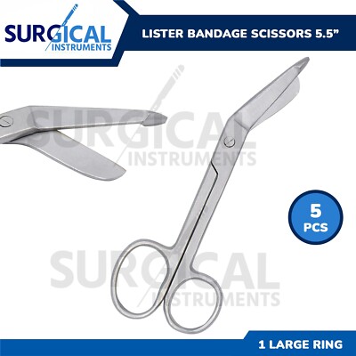 5 Pcs Bandage Scissors Nurse Surgical With ONE Large Ring 5.50'' German Grade