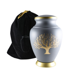 Gray Urn With Etched Gold Tree of Life For Human Adult Ashes