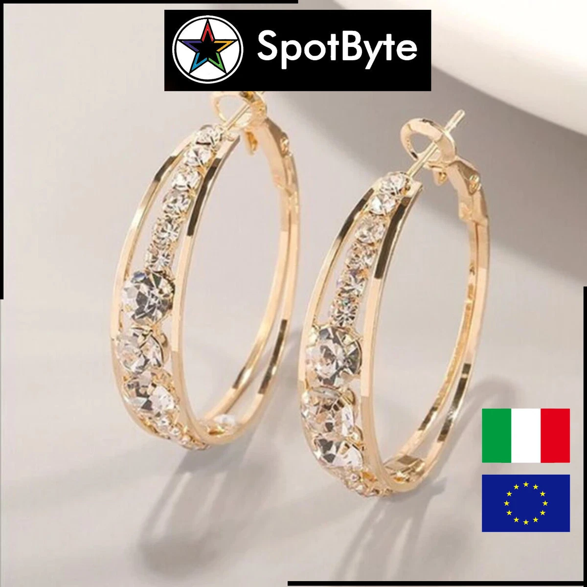 Richapex Orecchini Pendenti A Cerchio Placcati Oro 18k Con Zirconi, Dorati, 33mm, Ipoallergenici