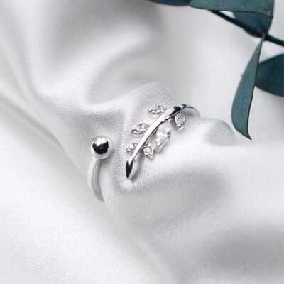 925 sterling silver cubic zirconia leaves wrap adjustable