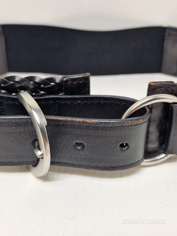 Cinturón trenzado vintage LOFT Ann Taylor para mujer XS/S negro plateado hebilla anillo redondo Foto 3 de 4