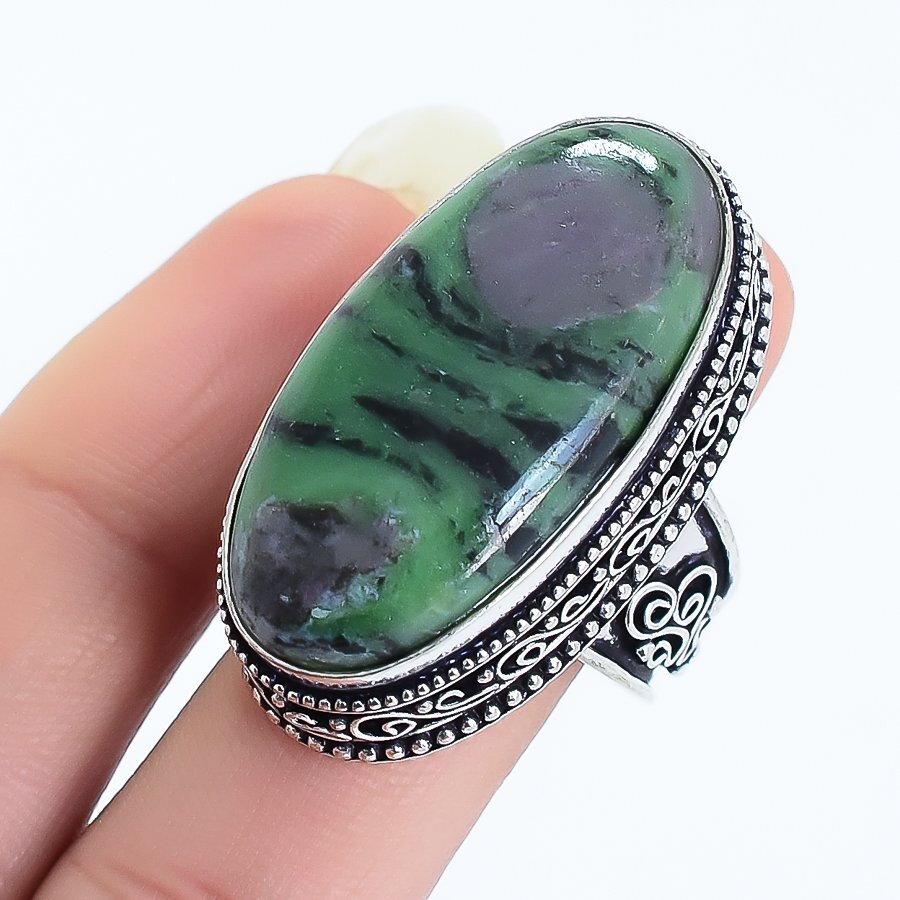 ルビーページ Ruby In Zoisite Gemstone Handmade Vintage Silver Jewelry Ring Size