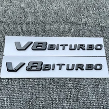 2x V8 BITURBO Fender Side Emblem Gloss Black Badge For Mercedes AMG G63 E63 G63