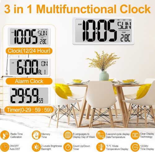 KRSTIR Atomic Orologio da Parete Digitale Ricaricabile Display 24 Ore 17" - Bianco - Foto 5 di 8