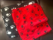 2 - 22" x 26" Fleece Puppy Blankets with Paw Print Design