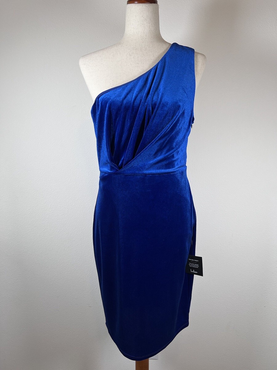 Lulus Velvet Blue Dress Large Short One Shoulder Formal School Dance  Cocktail | eBay