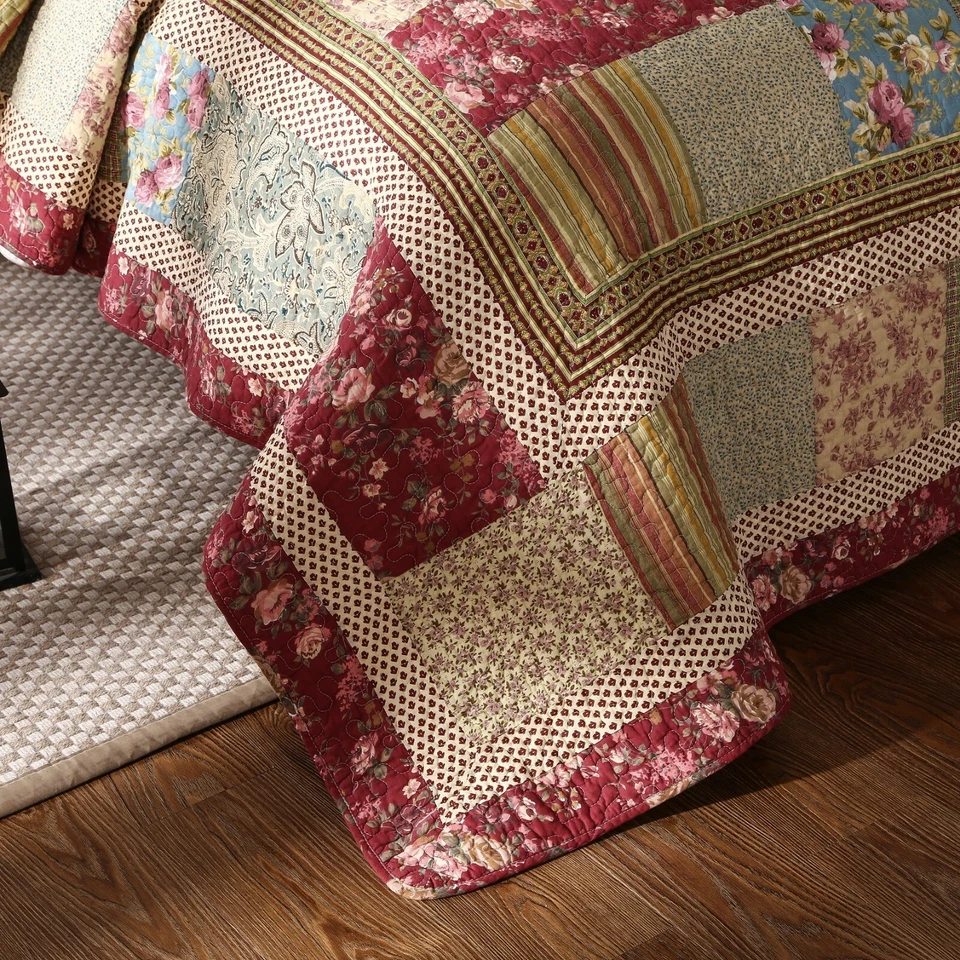 Tache Cotton Patchwork Tea Party Vintage Farmhouse Floral Bedding 3pc Quilt Set - Image 4 of 4