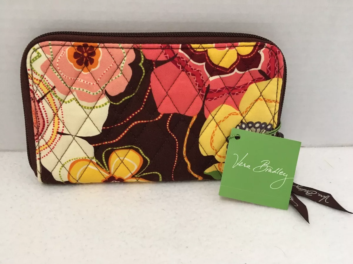 VERA BRADLEY Buttercup Zip Around Wallet Wristlet Floral Brown
