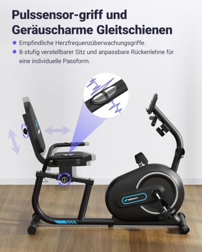 MERACH S08 Poziomy rower treningowy Regulowany 8 poziomów oporu Bluetooth - Zdjęcie 4 z 8