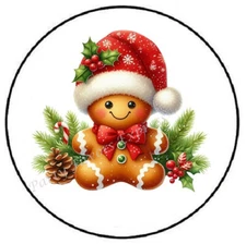 CHRISTMAS GINGERBREAD MAN WITH HOLLY ENVELOPE SEALS LABELS STICKERS PARTY FAVORS
