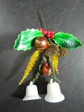 vintage Christmas Spray Sprig Mercury Glass Bottle Brush Holly Berry Bells B1414