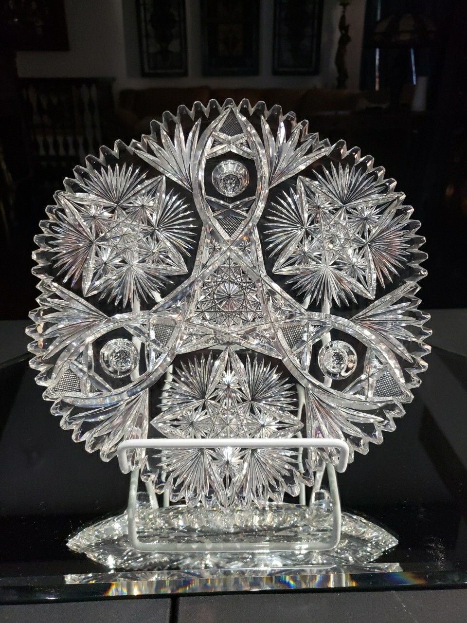 10" Footed Plate. American brilliant period cut glass crystal Signed Fry Fashion