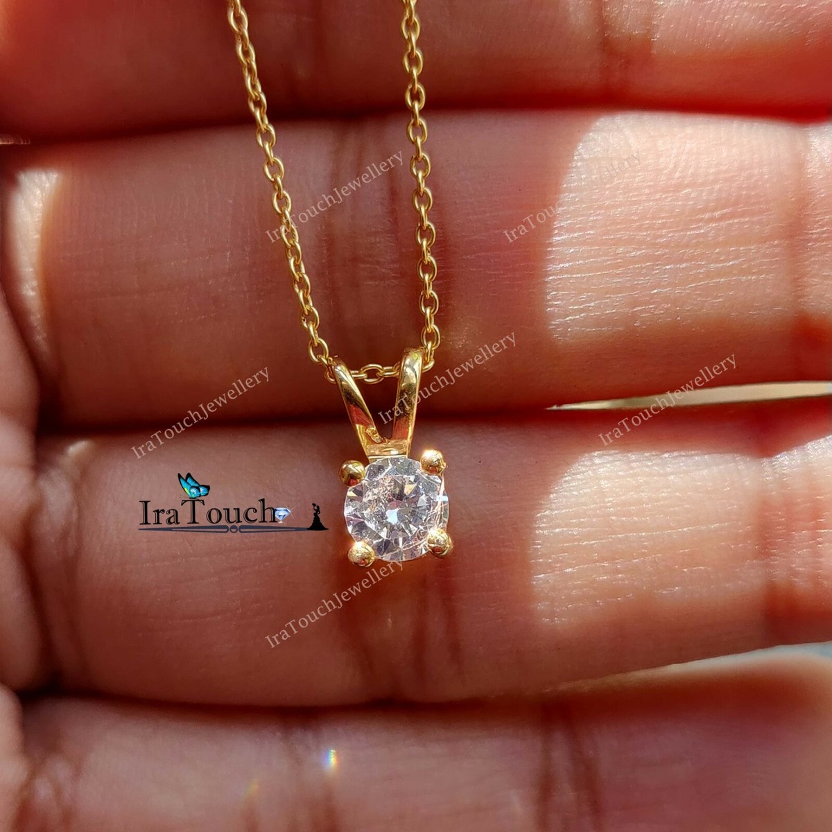 1Ct Round Cut Lab-Created Diamond Solitaire Pendant Necklace 14K 
