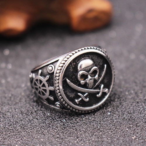 Gothic Mens Stainless Steel Gold Biker Pirate Skull Ring Size 6-15 - Picture 20 of 23