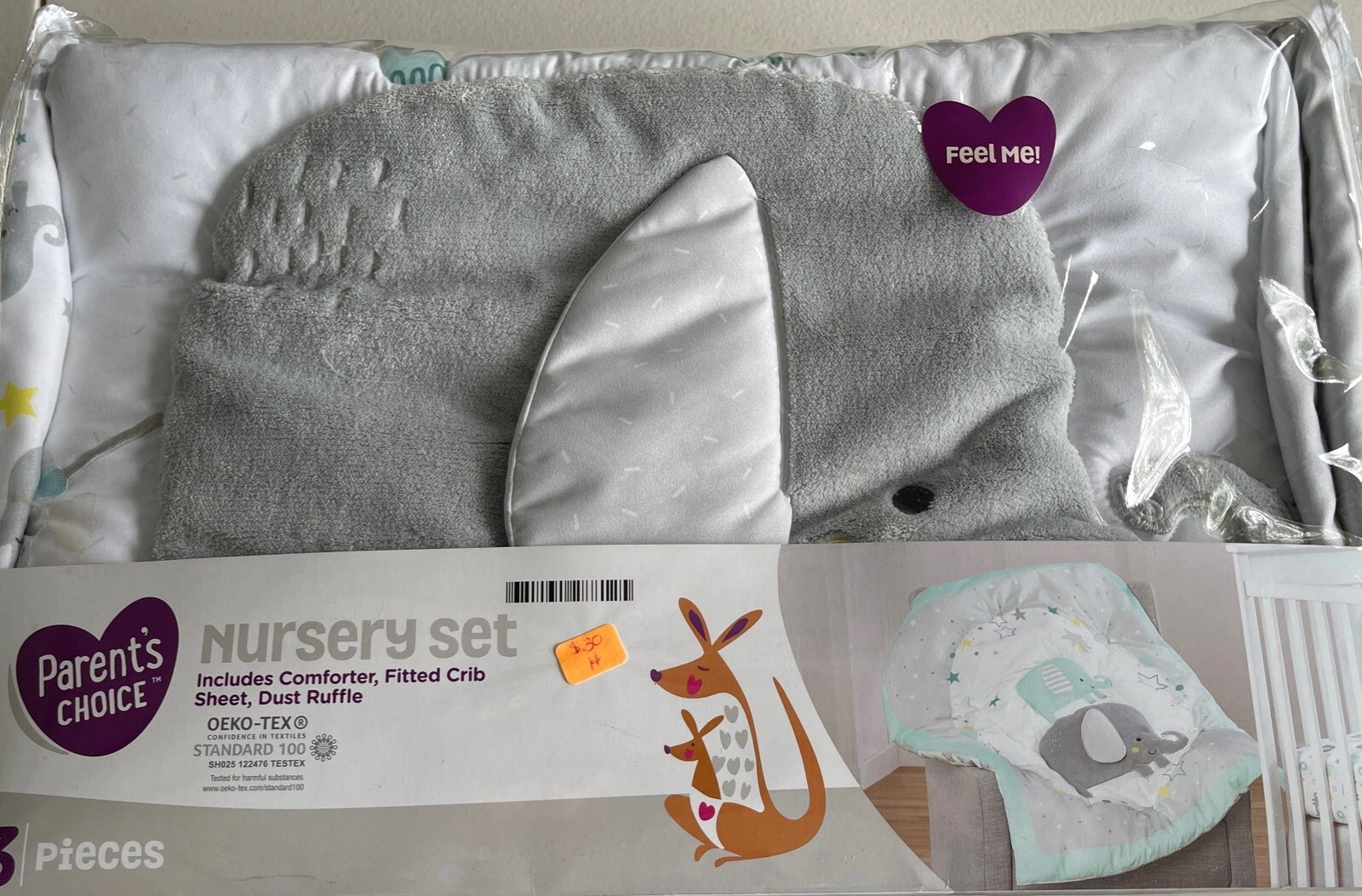 PARENT'S CHOICE Micro-Fiber NURSERY CRIB SET Elephants 3-Pcs ~ New in Package