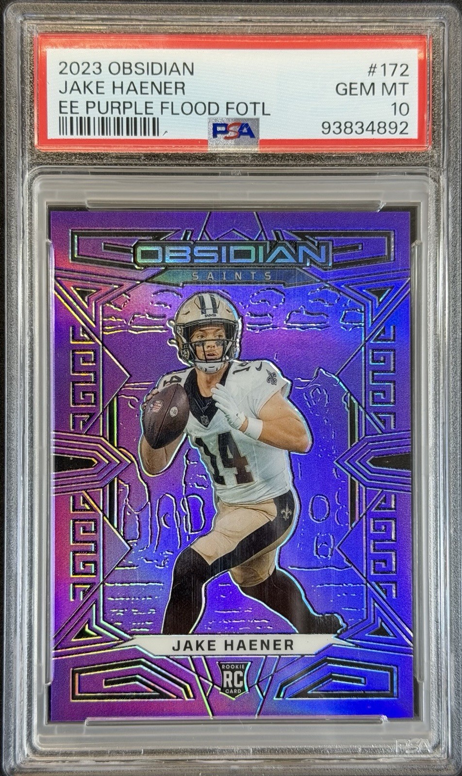 Jake Haener Panini Obsidian #172 Electric Etch Purple Flood Fotl
