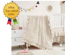 3-Piece Tufted Ruffle Crib Bedding Set Standard Crib, Beige Ruffles