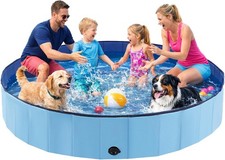 Foldable Dog Pool Large Dogs  Kids 87" Hard-Side Collapsible Kiddie Pool Heavy