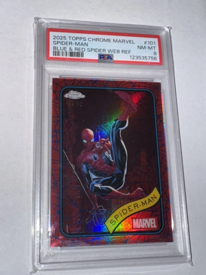 Spider-Man Blue & Red Spider Web  /62 PSA 8 2025 Topps Chrome Marvel - Image 2 of 4