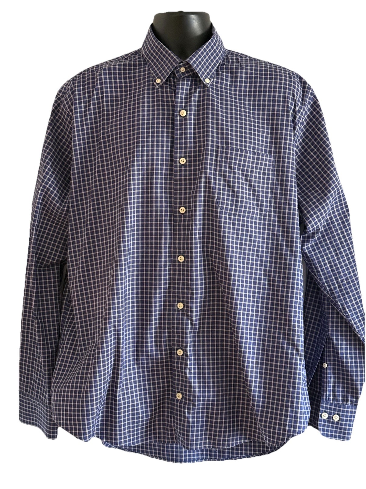 Peter Millar Navy Blue Gingham Checked Shirt XL  … - image 1