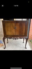 Vintage Solid Dark Wood Drinks Cabinet with Shelves and Drawer
