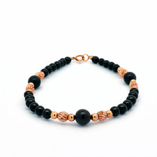 14K Yellow Gold Black Onyx Beaded Bracelet
