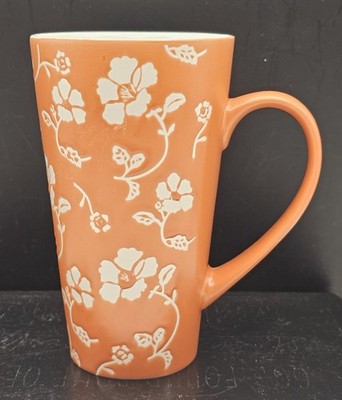 Gorgeous Echo Point Tall Tapered Orange & White Floral Ceramic Coffee Mug