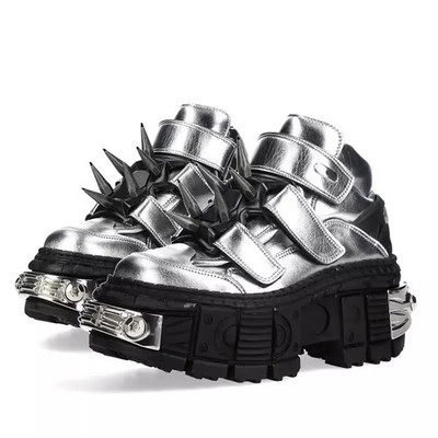 Brand Silvery Punk Shoes Heel Height 6CM Platform Men's Gothic Rock Boots Metal
