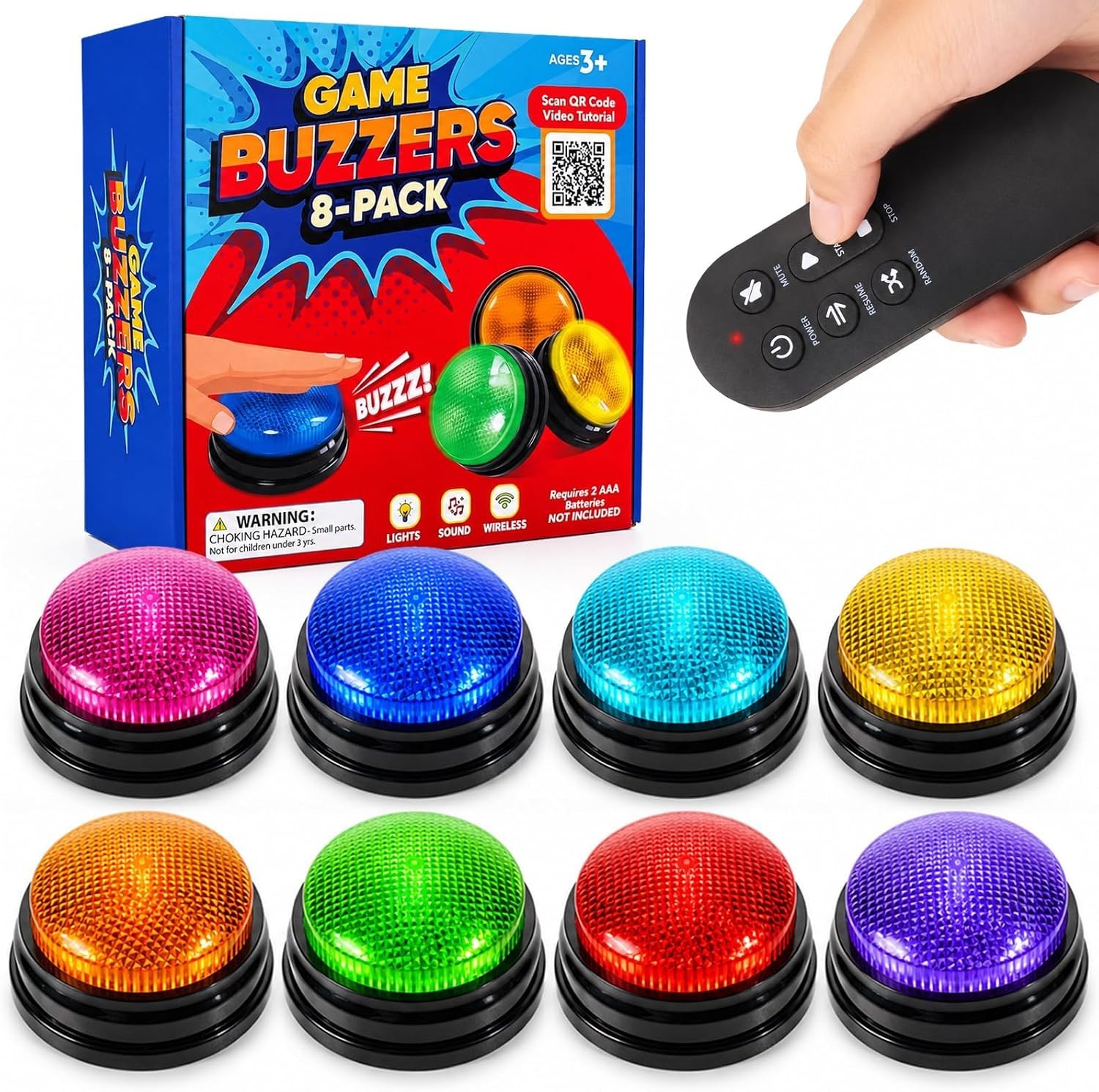 🔔 8PCS Trivia Game Buzzers with Remote, Light & Sound, First-Press Lock Quiz