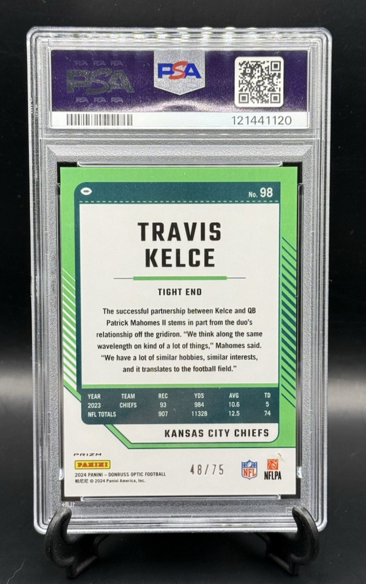 2024 Donruss Optic Travis Kelce Electricity Prizm /75 SSP #98 PSA 10 Chiefs view 2