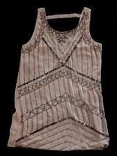 NWT Forever 21 Sequins Beaded Blush Mesh Lined Scoop Back Cocktail  Dress Sz L