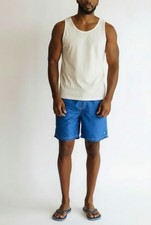 Mens Blue Board Shorts Elastic Waist Swim Trunks Casual Beach Wear