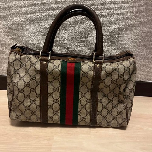 GUCCI Vintage GG Supreme Mini Boston Top Handle Hand Bag Sherry Line Beige Brown