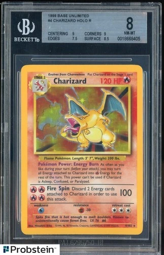 1999 Pokemon Base Set Unlimited #4 Charizard Holo R BGS 8 NM-MT