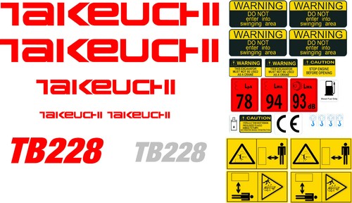 Takeuchi TB228 Mini Bagger Komplette Aufkleber Satz mit Sicherheit Warnzeichen - 第 1/1 張圖片