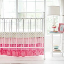 MY BABY SAM  New NIP HTF Coral Pink OMBRE Tiered RUFFLE Cotton Crib Skirt