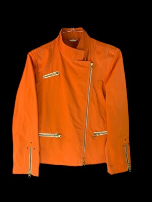 FAY Jacket Size M Medium Women's Orange Full Zip Pocket Made in Italy Pre-owned